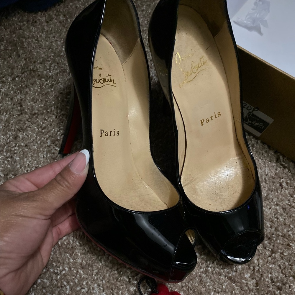 Christian Louboutin Black Peep-Toe Heels